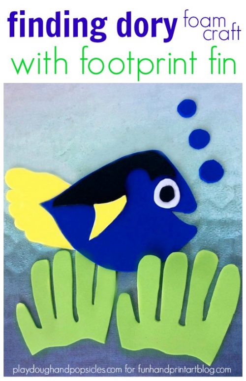 Finding Dory Foam Craft with Footprint Fin and Hand print Seaweed. 