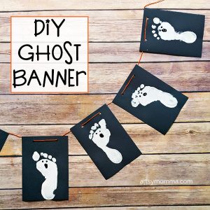 Spooky Cute DIY Ghost Banner for Halloween with Ghost Footprints