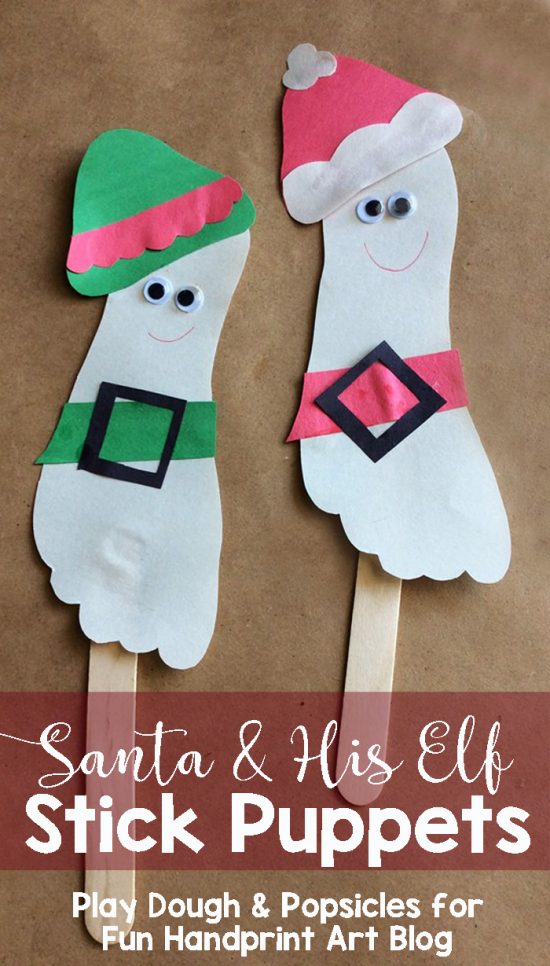 Bring Santa & His Elf To Life With These Stick Puppets Made With Footprints. Perfect Christmas Craft For Home or the Classroom
