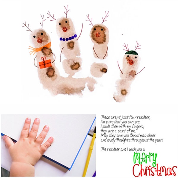 Kid-made Reindeer Christmas Cards & Printable Reindeer Poem