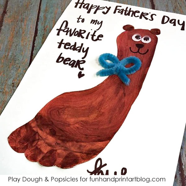 Teddy Bear Footprint Father's Day Card Craft
