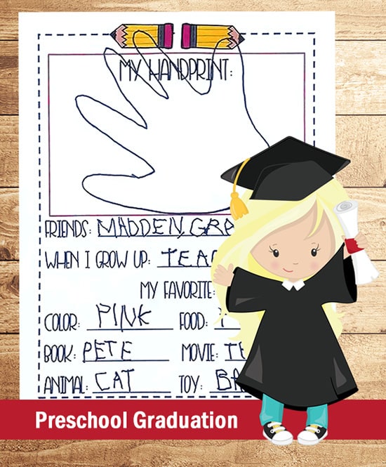 Preschool Graduation Printable Memories Keepsake Fun Handprint Art