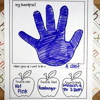 Printable 1st Day of School Interview Keepsake with spots for handprint and photo!