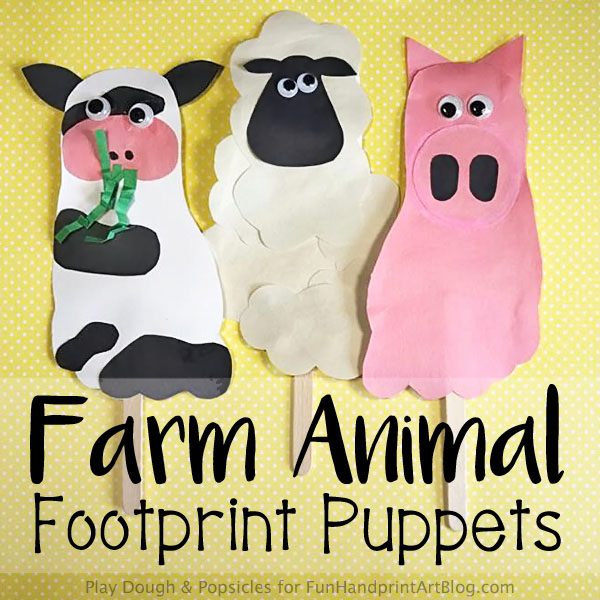 DIY Farm Animal Footprint Puppets: Pig, Cow, Sheep