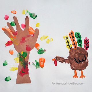 Making Yearly Thanksgiving Turkey and Fall Tree Art Keepsake with Kids