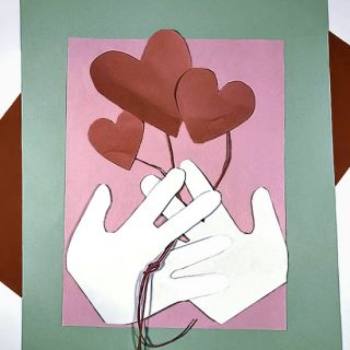 Handprints Holding Heart Balloon Bouquet - Kid Made Valentine's Day Card