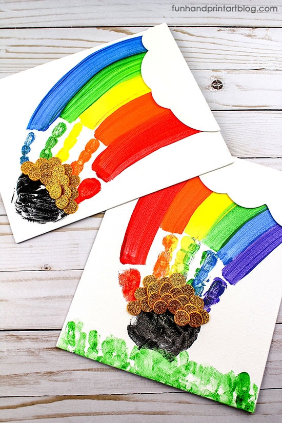 How To Make a Rainbow Handprint Painting On Canvas for St Patrick's Day