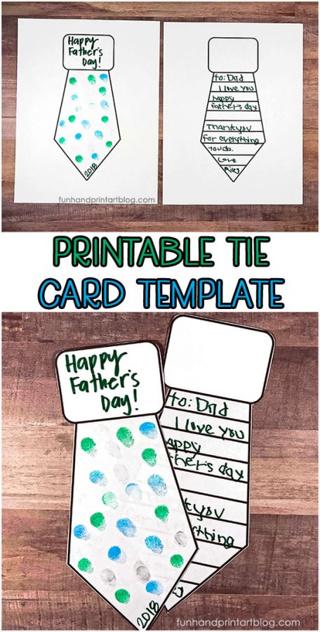 Printable Father's Day Tie Card Template with Fingerprint Polka Dots