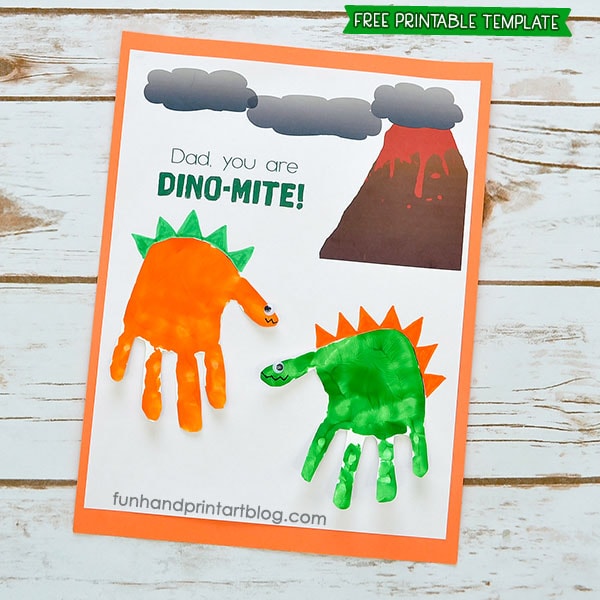 Printable Dinosaur Handprint Card Template for Father's Day