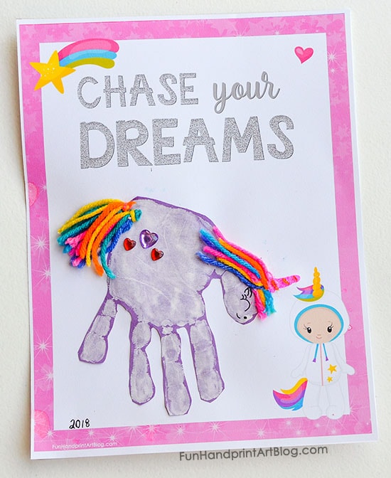 Printable Unicorn Poster for Kids Craft with Chase Your Dreams Saying