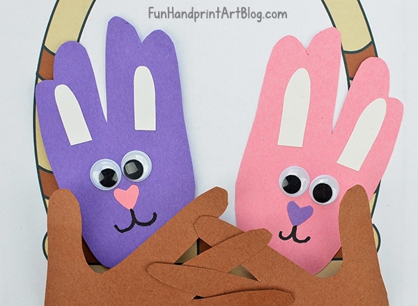 Cute Bunnies in a Basket Handprint Craft For Preschool
