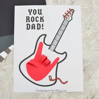 'Dad You Rock Card' for Father’s Day with printable guitar template