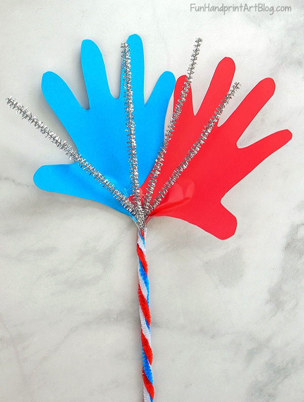 Making Sparklers from Paper Handprints & Pipe Cleaners