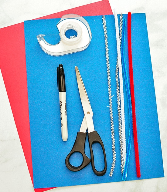 Craft Supplies for Making Sparklers: Construction Paper, Pipe Cleaners, & Tape