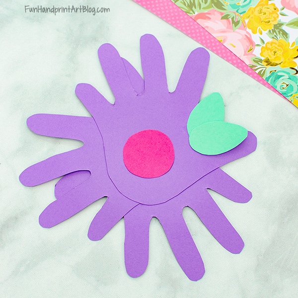 Purple Paper Flower made from 3 traced hand shapes