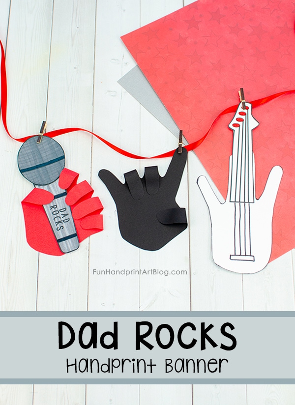 Father's Day Paper Banner Craft with microphone, Rock On Hand, and Guitar